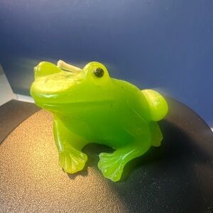 Vintage Wax Candle Decorative Hand Crafted Frog Figural Figurine Bright Green